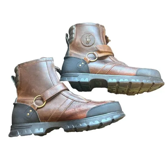Polo Ralph Lauren Boots Conquest Hi III Mens 13D Brown Zip Leather Mid Calf - Picture 2 of 7
